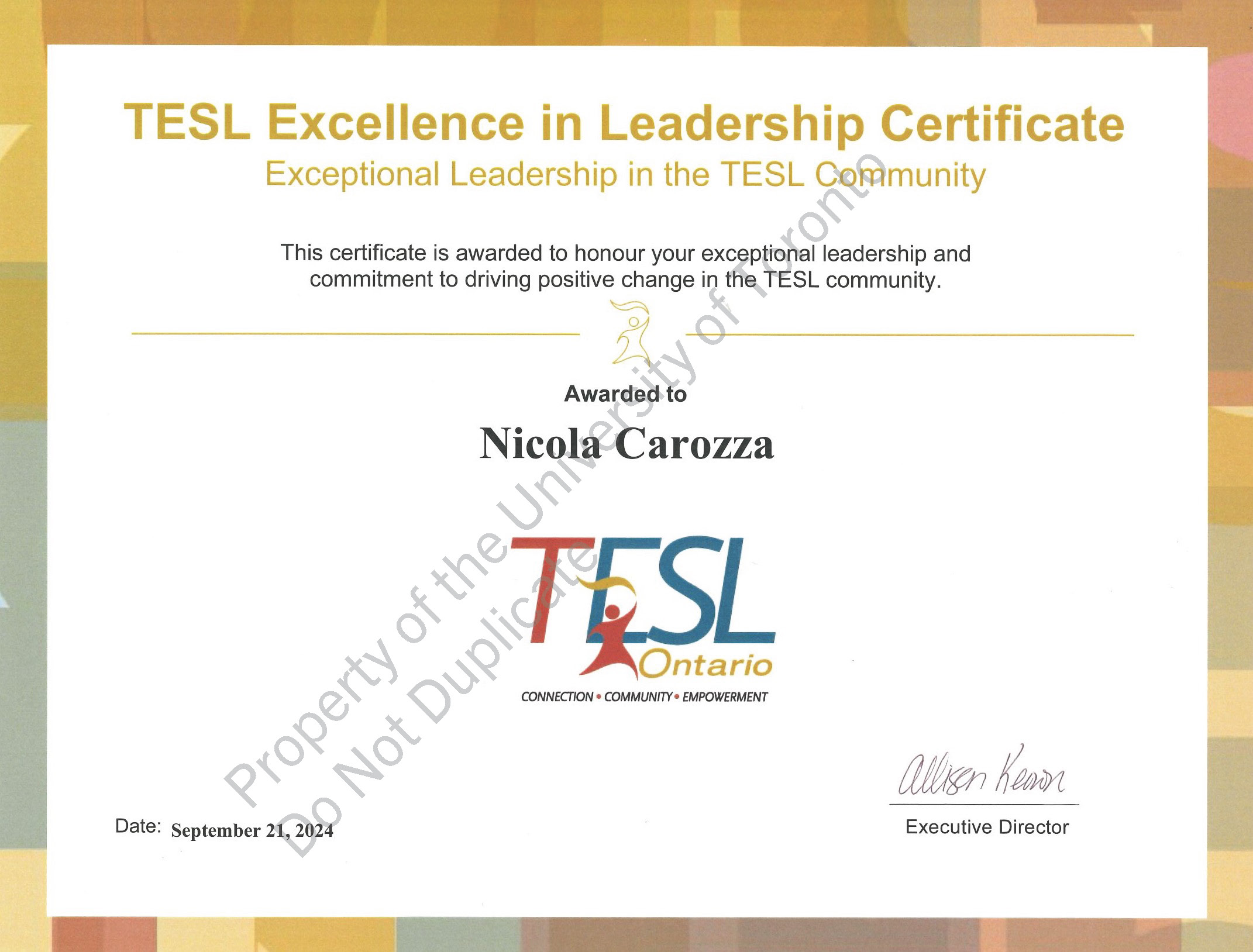 TESL LEAP Certificate Watermark